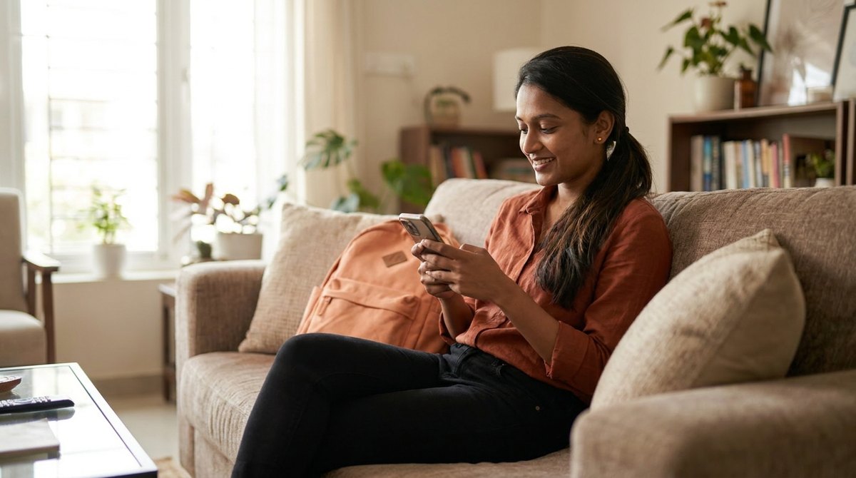 Rider booking a commute from home on her phone
